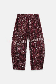 Gala Goddess Sequin High Rise Zipper Waist Wide Leg Pants
