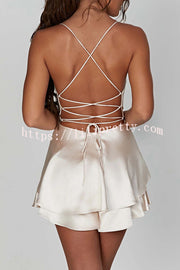 Ruffled Elegant Satin Strappy Satin Backless Lace Up Mini Dress