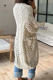 Jamila Knit Cable Cotout Long Sleeve Pocket Oversized Midi Cardigan