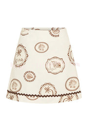 Resort Style Print Lapel Short Sleeve Shirt and Casual Mini Skirt Set