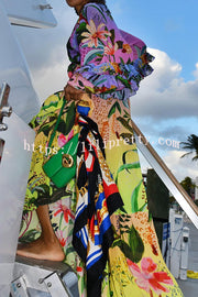 Lilipretty Jessy Tropical Print Tiered Ruffle Balloon Sleeve Vacation Maxi Dress