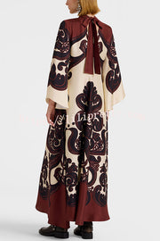 Unique Ethnic Print V-neck Long-sleeved Loose Dress