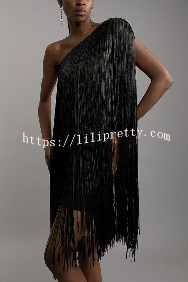 Fashion One-shoulder Slim-fit Elegant Tassel Mini Dress