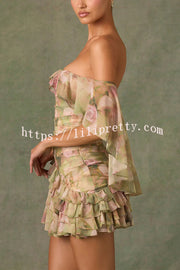 Chiffon Floral Print Elegant Multi-Layered Ruffle Mini Dress