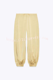City Phantom Satin High Rise Pocket Aladdin Bloomers Pants
