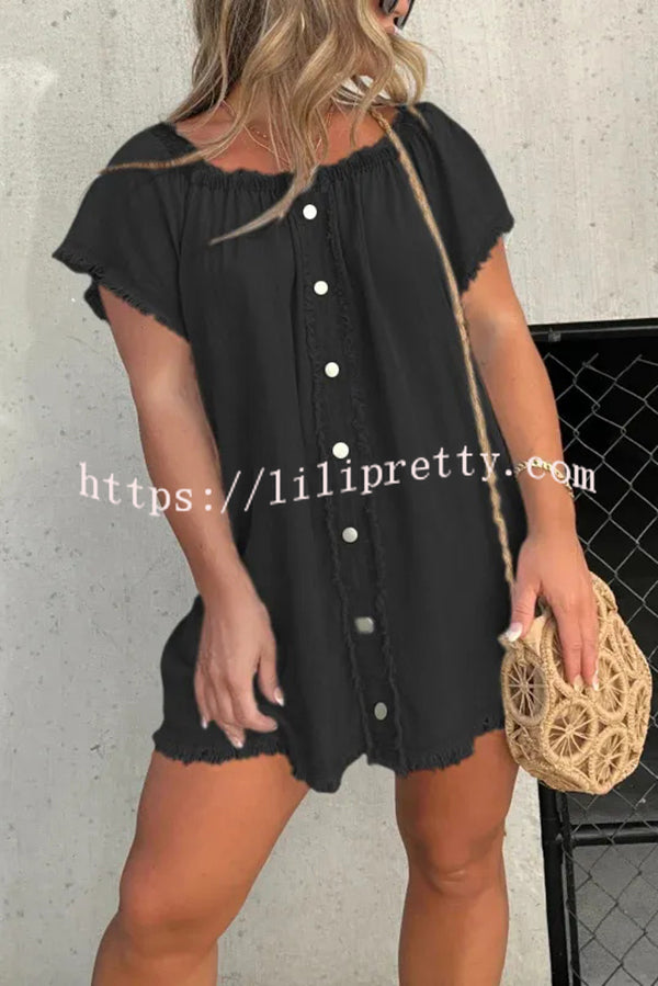 Fashionable Off Shoulder Short-sleeved Loose Denim Mini Dress