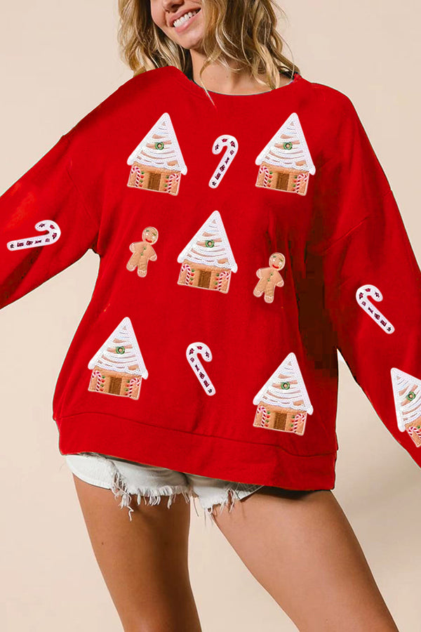 Christmas House Sequin Fashion Casual Sweatshirt