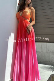 Get Ready Beautiful Gradient Print Cutout Halterneck Pleated Maxi Dress