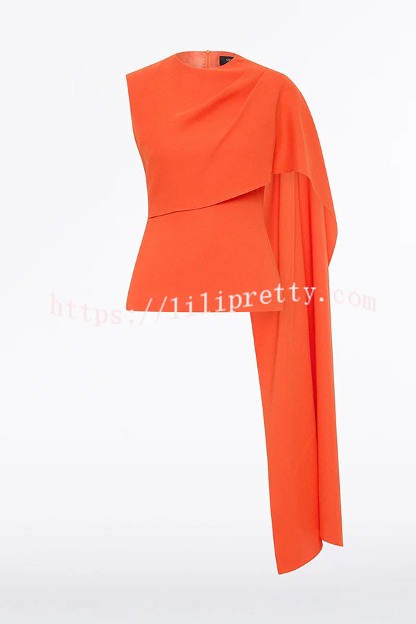 Perfect Balance Asymmetric Draped Cape Top and High Waist Flared Pants Set