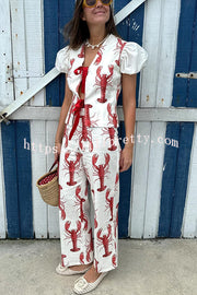 Lilipretty® Fun Vacation Lobster Print High Rise Straight Pants