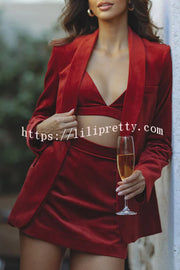 Glam State of Mind Velvet Button Long Sleeve Pocketed Lapel Blazer