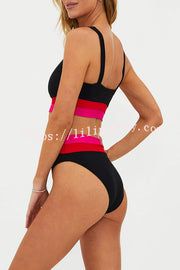 Zephyra Ribbed Color Block Tank High Rise Stretch Bikini Swimsuit