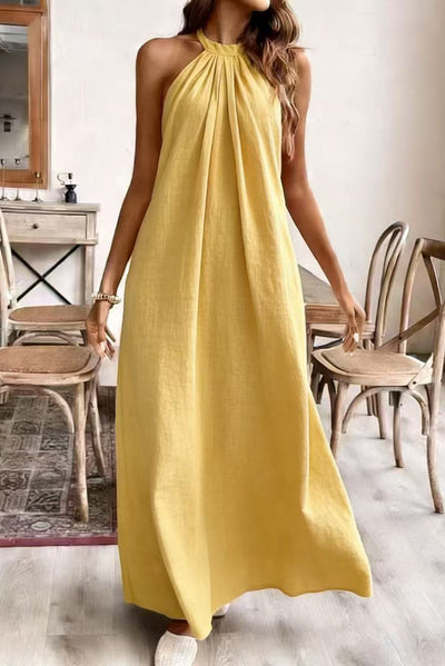 Solid Color Loose Halter Neck Backless Casual Maxi Dress – lilipretty