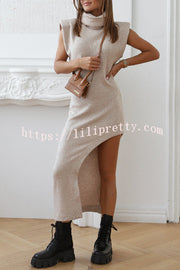 Lilipretty Fashion Trend High Neck Sleeveless Slit Irregular Midi Dress