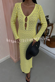 Fashion V-neck Long-sleeved Hollow Slim Maxi Dress