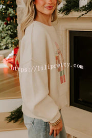 Nutcracker Nights Cross Stitch Knit Long Sleeve Loose Sweater