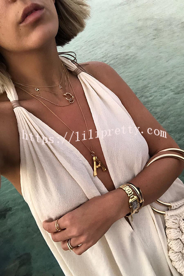 Lilipretty® Bali Dreams Linen Blend Leather Tassel Design Halter Backless Beach Maxi Dress