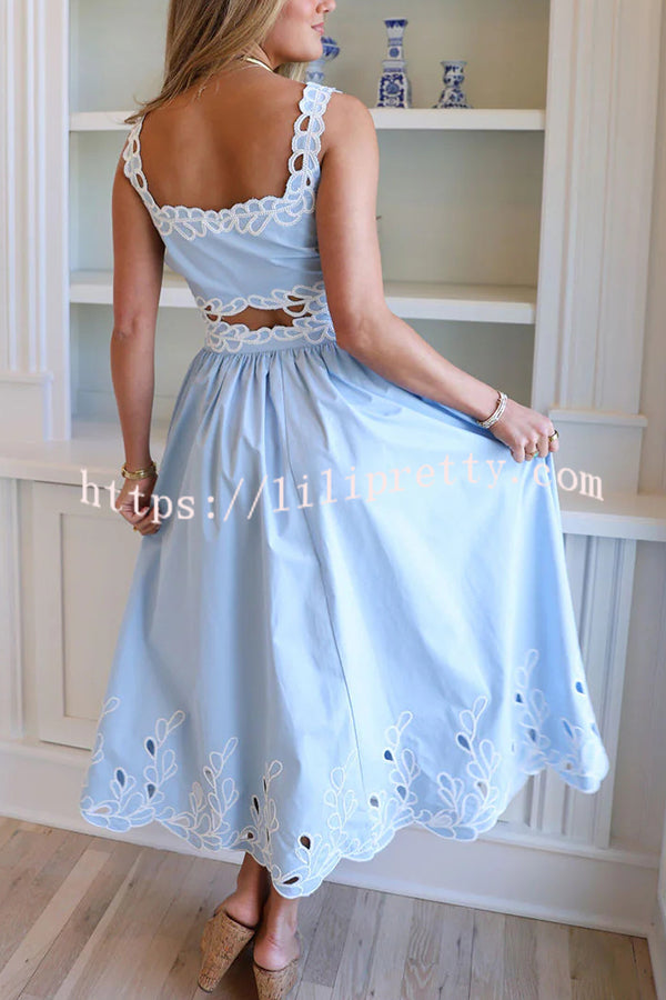 Perfect Vacation Embroidered Trim Crop Tank and Elastic Waist A-line Maxi Skirt Set