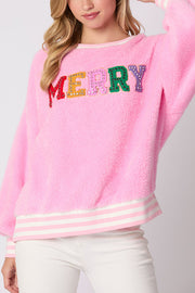 Christmas Lettered Rhinestone Long-sleeved Crew Neck Sweatshirt