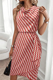 Unique Print Draped Front Neck Asymmetric Hem Mini Dress