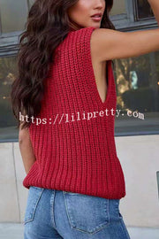 Solid Color Sleeveless Button Pocket Knit Vest