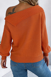 Solid Color Casual One Shoulder Long Sleeve Knitted Sweater