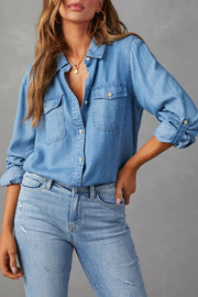 Krissy Denim Pocketed Button Down Relaxed Blouse