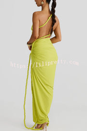 Juliana Rope Detail Ruched One Shoulder Cutout Stretch Maxi Dress