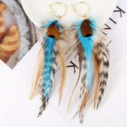 Boho Vintage Colorful Feather Tassel Dangle Drop Earrings