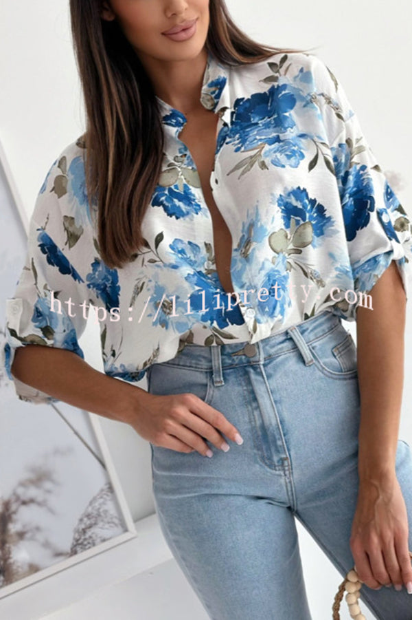 Stylish Floral Print Casual Shirt Top