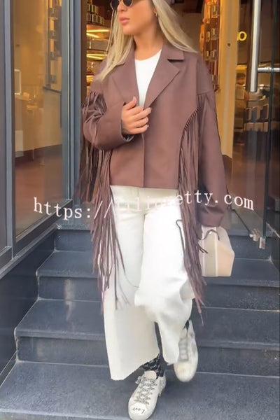 Western City Suede Long Tassels Long Sleeve Lapel Relaxed Jacket