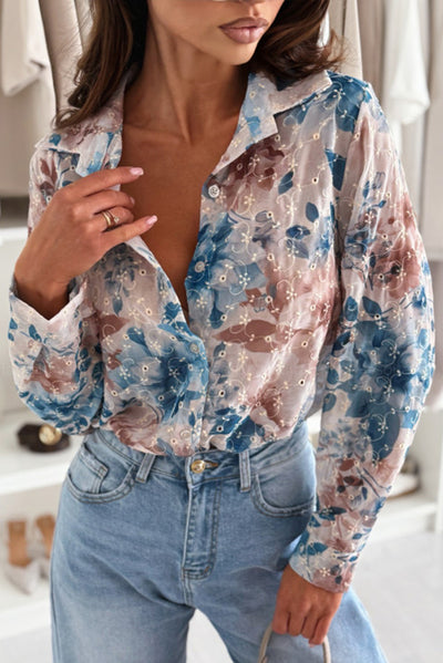 Floral Print Lapel Long Sleeve Casual Shirt
