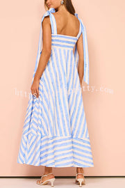 Lilipretty® Treasured Times Stripe Print Tie-up Shoulder Pocketed A-line Maxi Dress