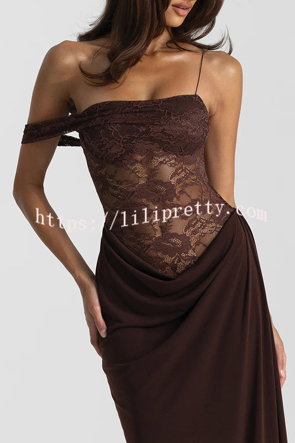 Sexy See-Through Lace Suspender Slim Slit Maxi Dress