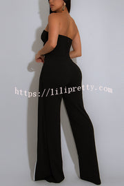 Fashionable Contrast Color Off-shoulder Metal Decoration Casual Elegant Jumpsuit