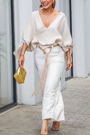 Joyful Bond Crochet Lace Mid Rise Pocketed Wide-leg Pants
