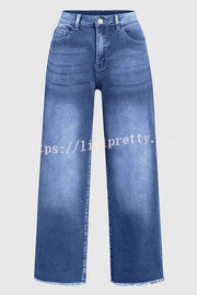 Stylish Raw-edge Mid-rise Pocket Stretch Straight-leg Jeans