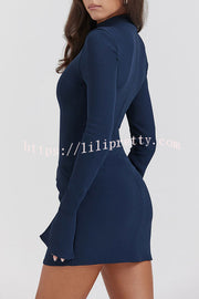 Lilipretty Giao Zippered Long Sleeve Pockets High Waisted Mini Dress