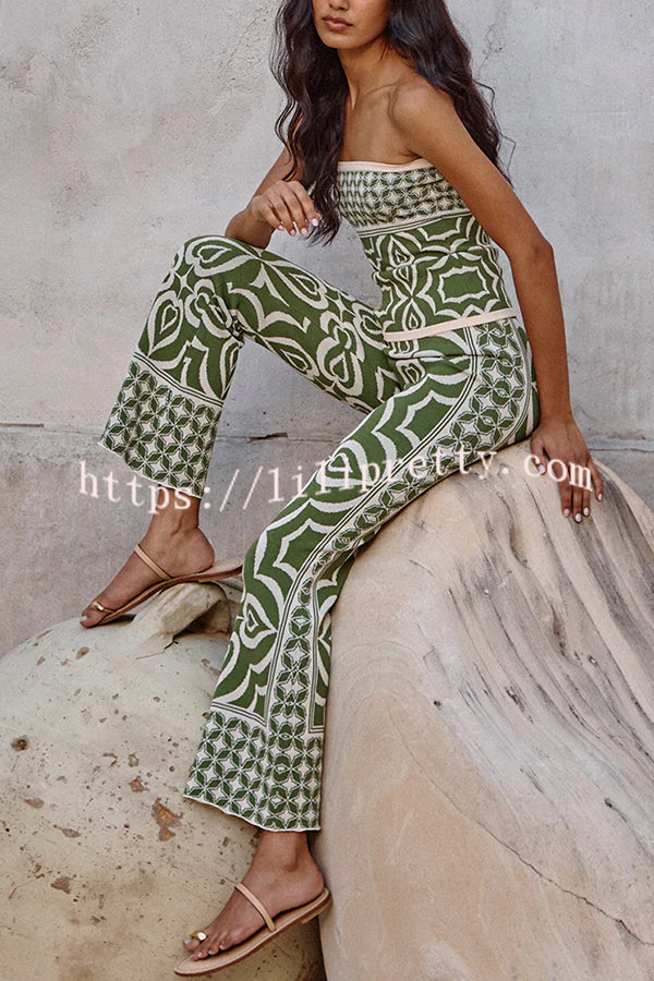 Orla Knit Mosaic Tile Print Bandeau and High Rise Stretch Flared Pants Set