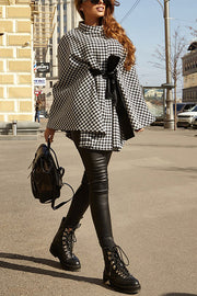 Stylish Houndstooth Loose Lace-up Cape