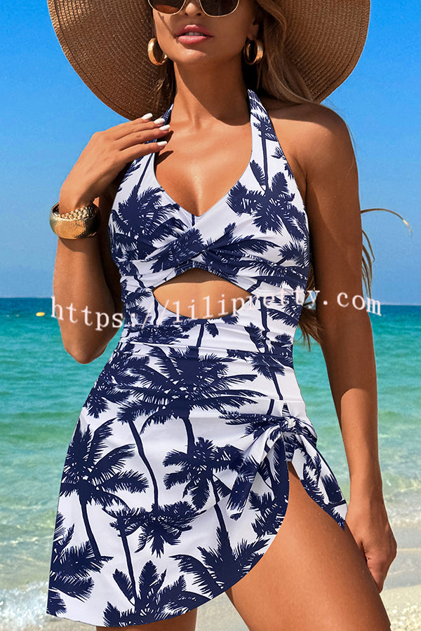 Fashionable Halterneck Waist Hollow Stretch One-piece Swimsuit