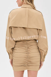 Soraya Epaulette Button Design Long Sleeve Ruched Hem Shirt Mini Dress