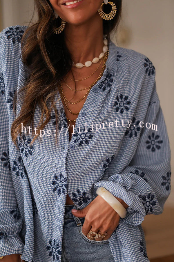 Fashionable Embroidered Floral Casual Long-Sleeved Loose Top