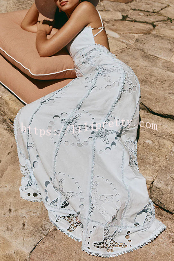 Simona Embroidered Starfish Pattern Backless Tie-up Slip Maxi Dress