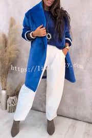 A Pleasant Winter Button Up Long Sleeve Pocket Lapel Loose Midi Jacket