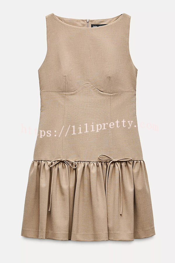 Solid Velvet Bow Embellished Sleeveless Mini Dress