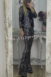 Holiday Cheer Sequin Tie-front Satin Bow Long Sleeve Jacket