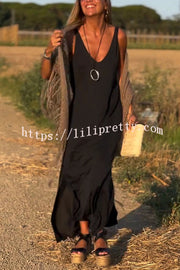 Solid Color V-neck Sleeveless Casual Loose Maxi Dress
