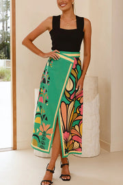 Plant Print Sexy Slit Casual Holiday Midi Skirt