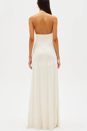 Sexy Silhouette Deep U-neck Halter Waterfall Sash Drape Maxi Dress